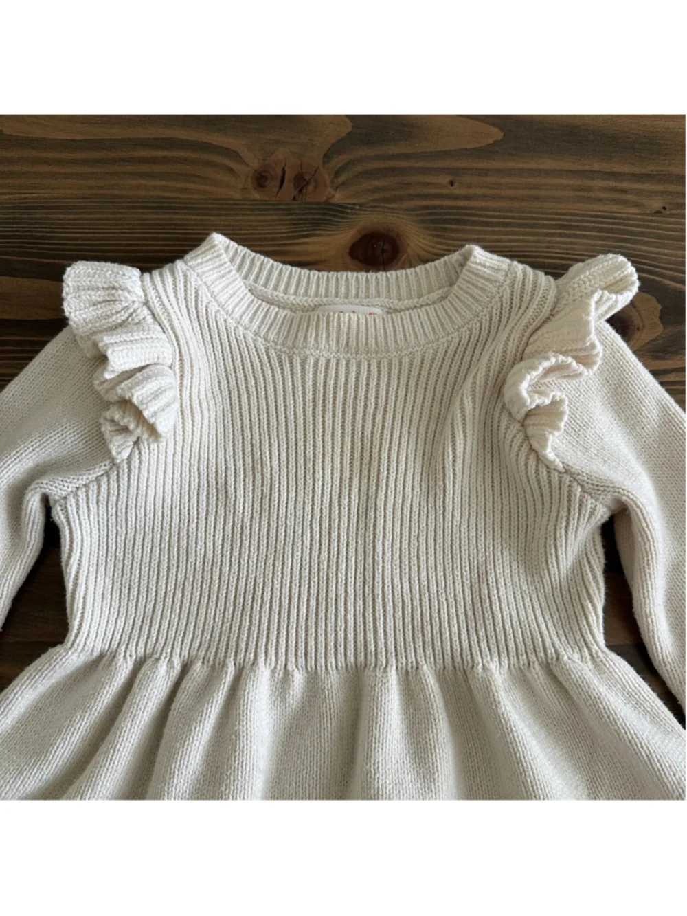 Cat & Jack Knit Dress 18M Beige Ruffle Long Sleeve Baby Girl Dress